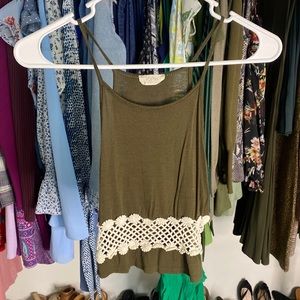 Olive Green Cut Out Crop Top | Size : S